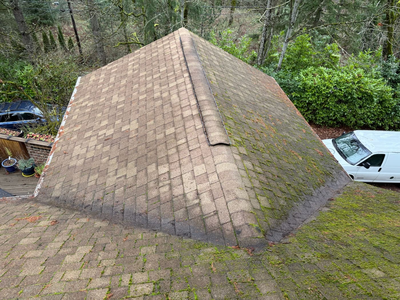 Clean roof and clear gutters after a combined roof and gutter cleaning in Vancouver, WA